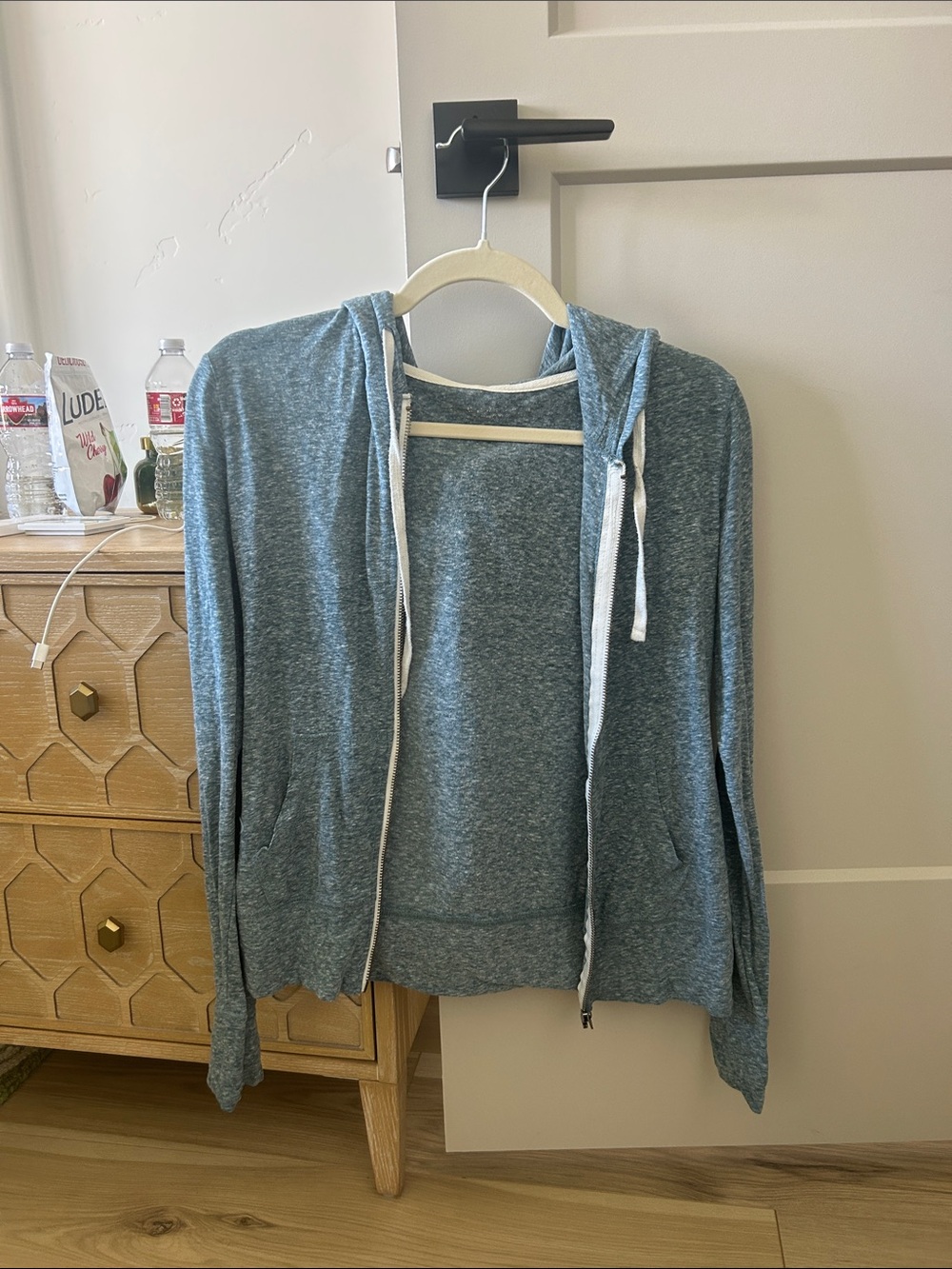 Target Heathered blue Zip Hoodie with White Drawstrings
